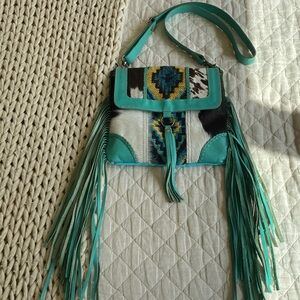 NWOT Myra Bag Turquoise and Black Crossbody with Fringe
